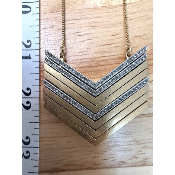 Madewell Chevron Pendant Long Necklace Gold & Silver-Tone Mixed Metal With Rhine - Picture 3 of 12